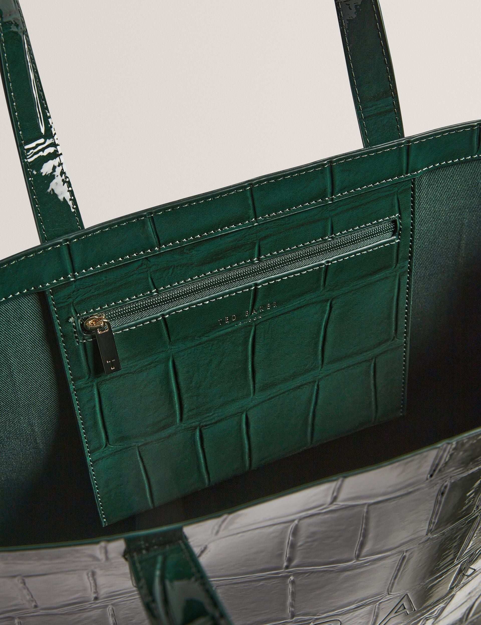 ALLICON Wide Croc Effect Icon  Mid Green Tote Bag
