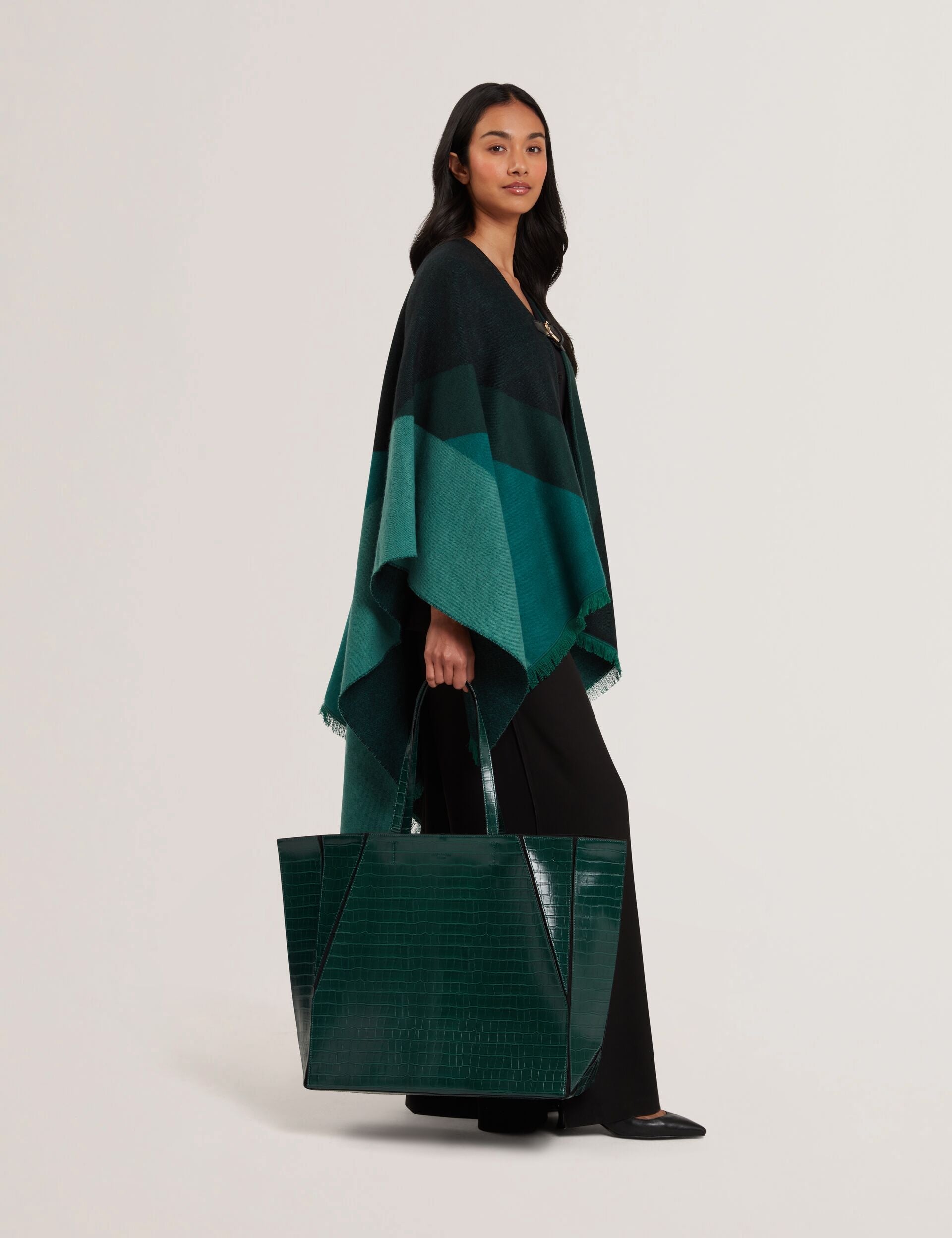 SOPHYNA Croc Effect Folding Dark Green Shopper Bag