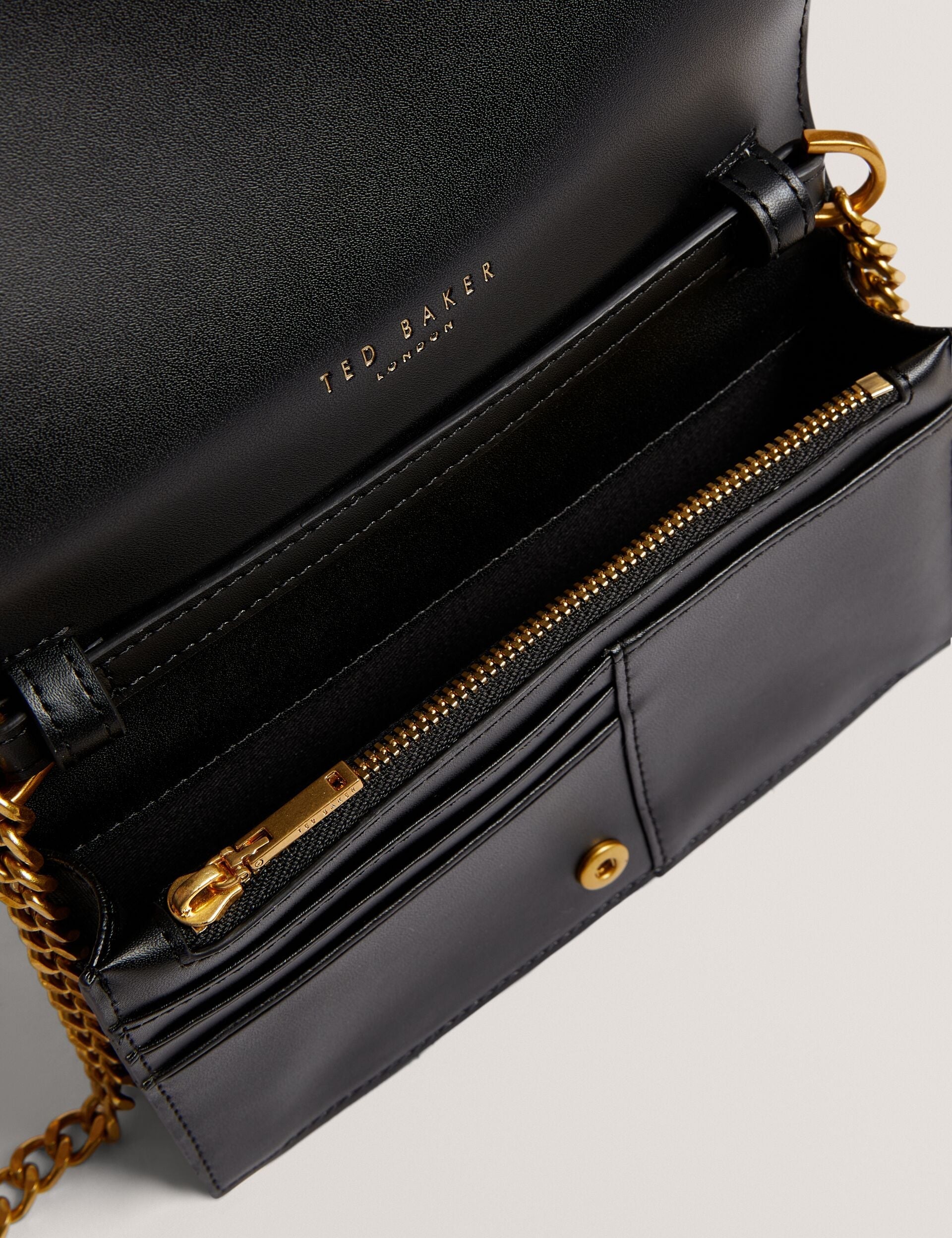 TABINA Leather Purse Chain Black Crossbody Strap Bag