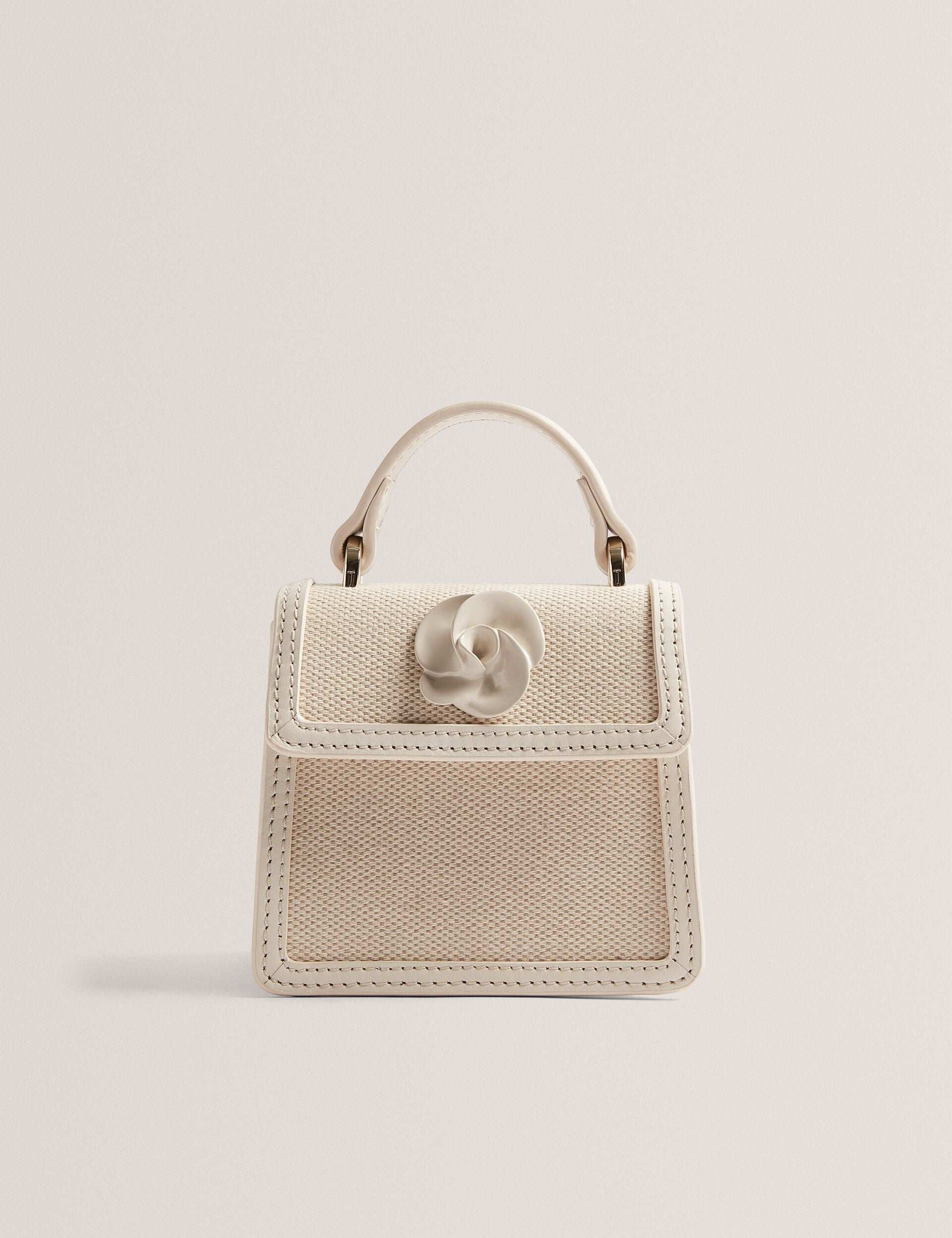 AUDOU Rose Detail Canvas Mini Top Ecru Handle Bag