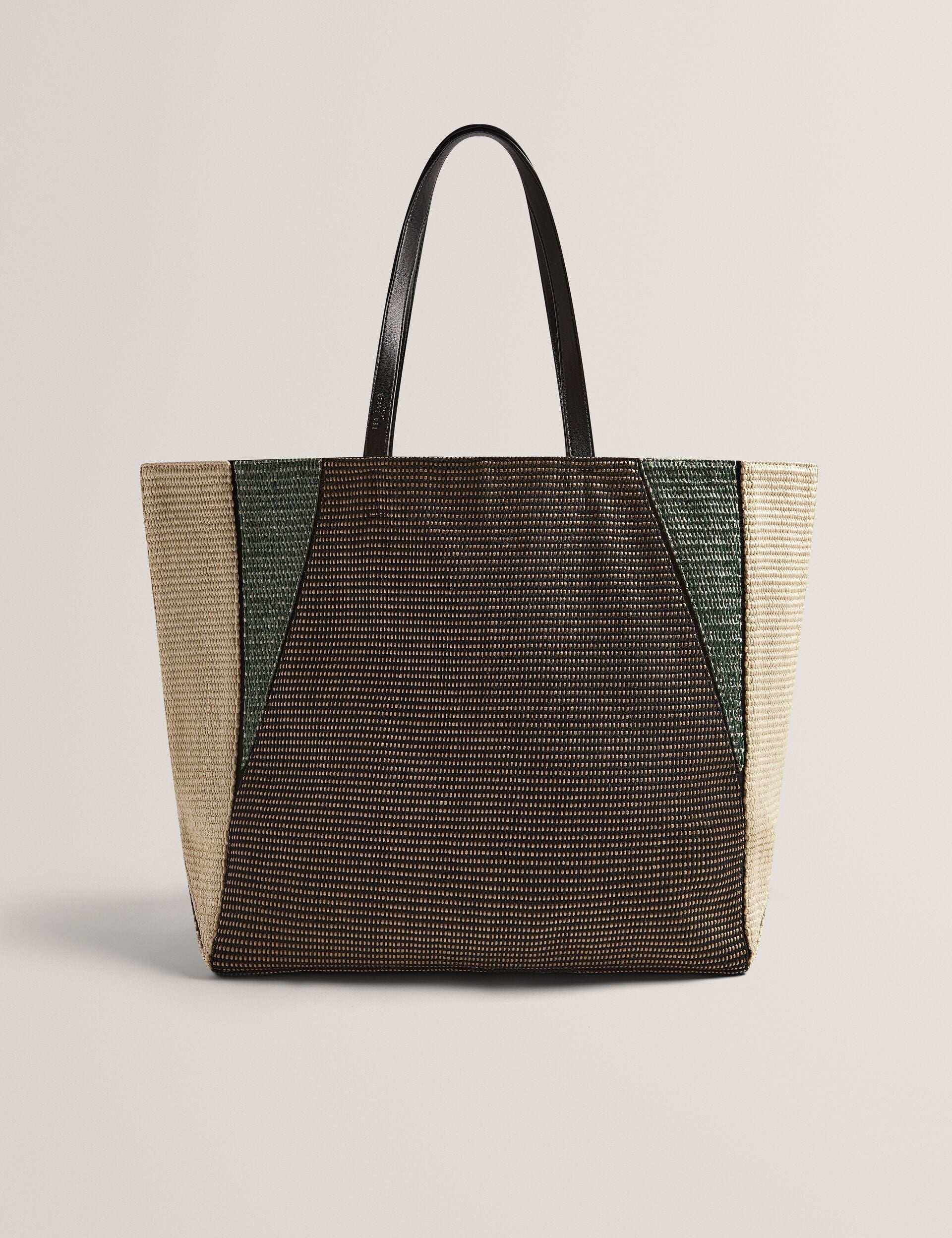 RAFIYA Woven Colour Black Folding Shopper Bag