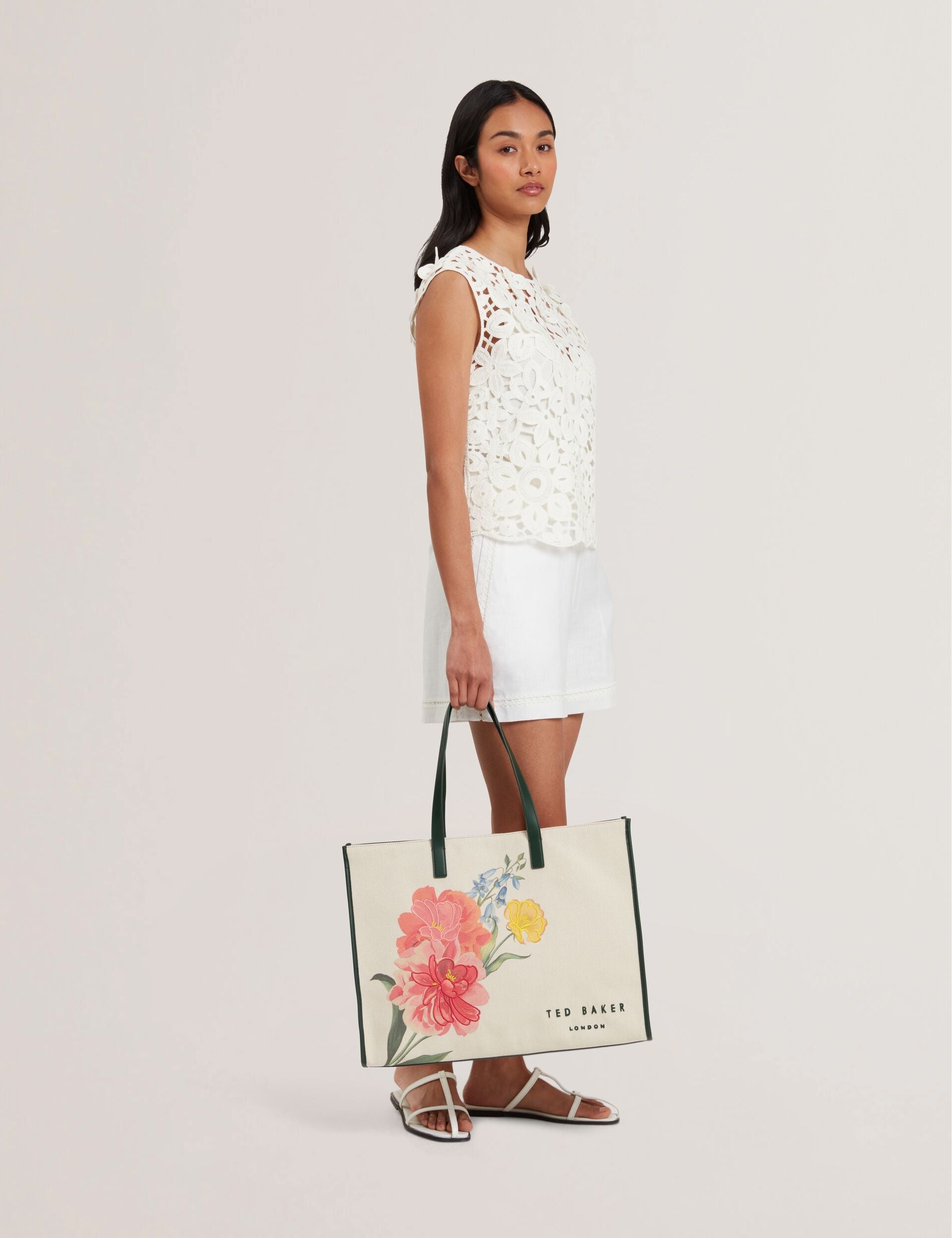 TROPYCS Floral Graphic Wide Canvas Natural Tote Bag