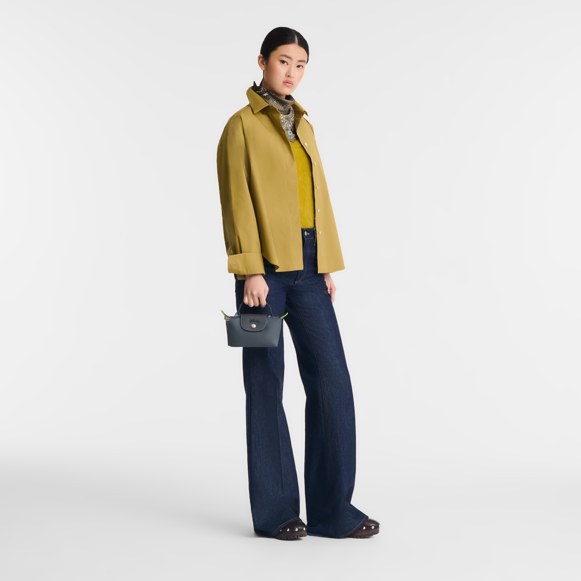 Le Pliage Green Pouch With Handle Graphite - Recycled Canvas