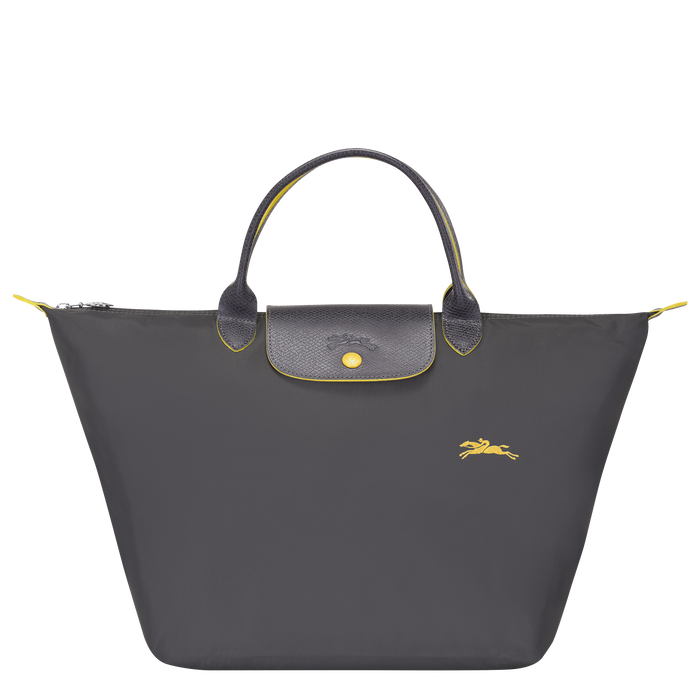 Longchamp Le Pliage Club Medium Top Handle  Bag Gun Metal-Top Handle Bag-Longchamp