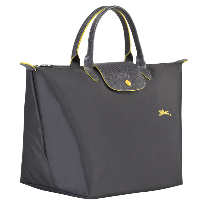 Longchamp Le Pliage Club Medium Top Handle  Bag Gun Metal-Top Handle Bag-Longchamp