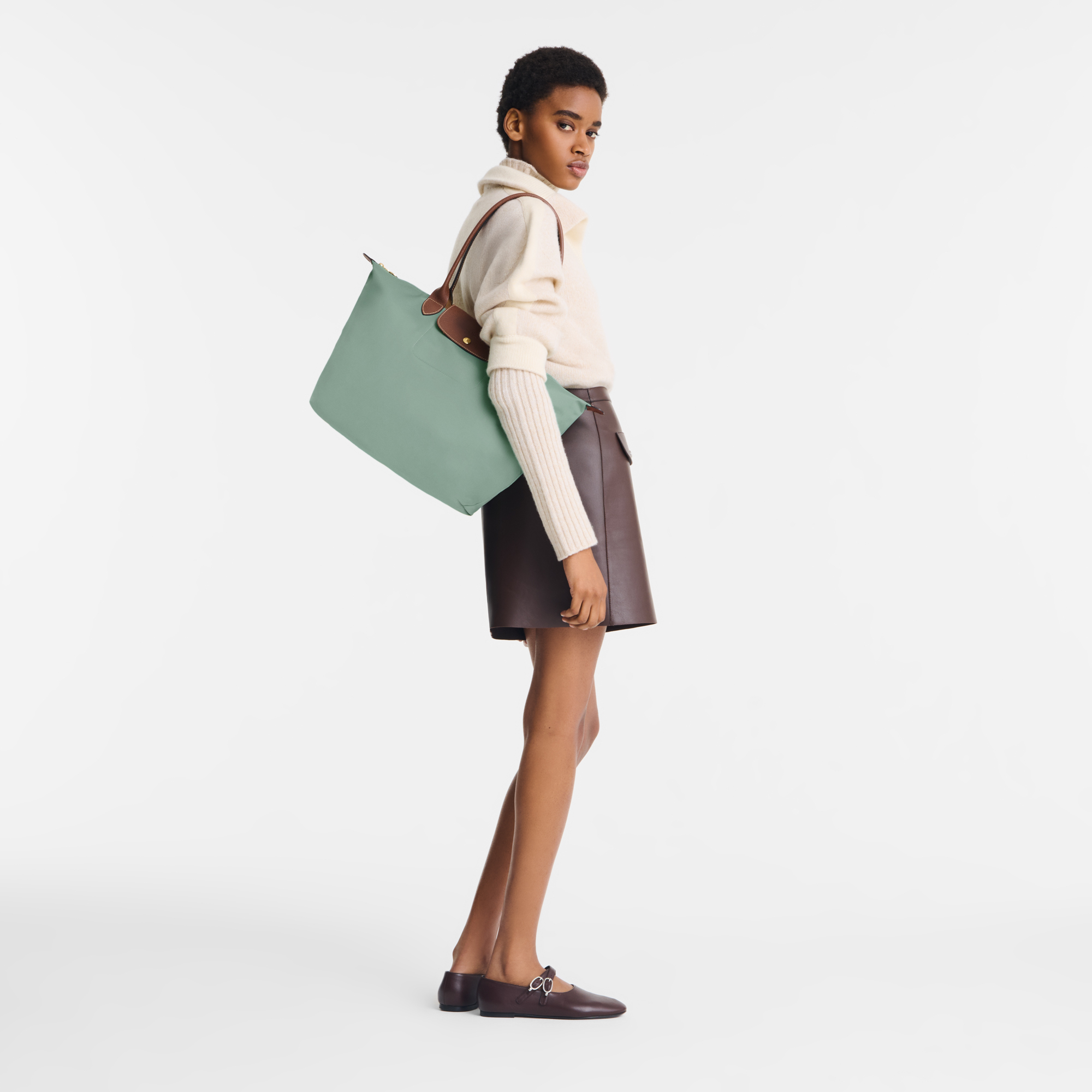 Le Pliage Original L Tote Bag Celadon - Recycled Canvas