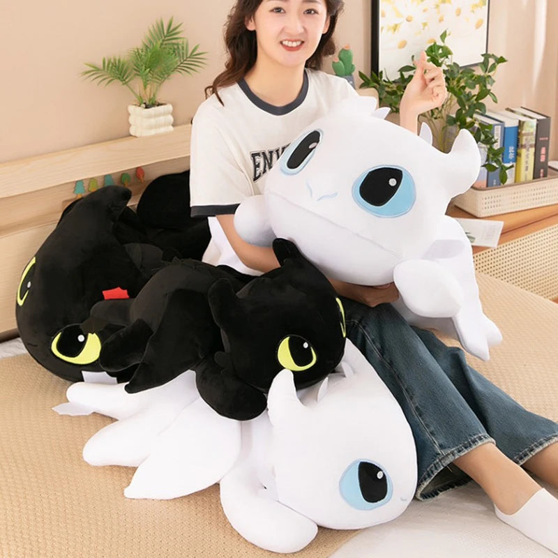30-100CM Black Dragon Plush Toy – Cute Anime Flying Dragon Stuffed Animal Pillow for Kids & Couples