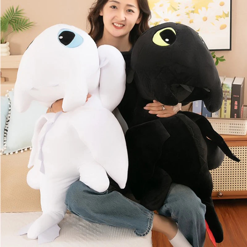30-100CM Black Dragon Plush Toy – Cute Anime Flying Dragon Stuffed Animal Pillow for Kids & Couples