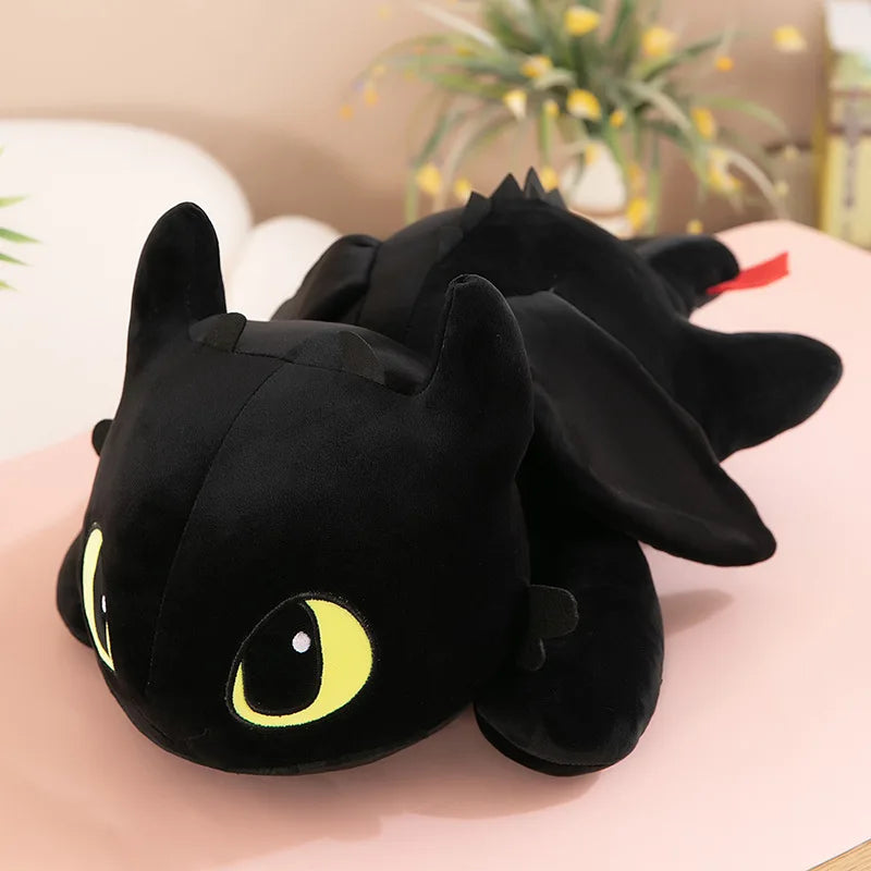 30-100CM Black Dragon Plush Toy – Cute Anime Flying Dragon Stuffed Animal Pillow for Kids & Couples