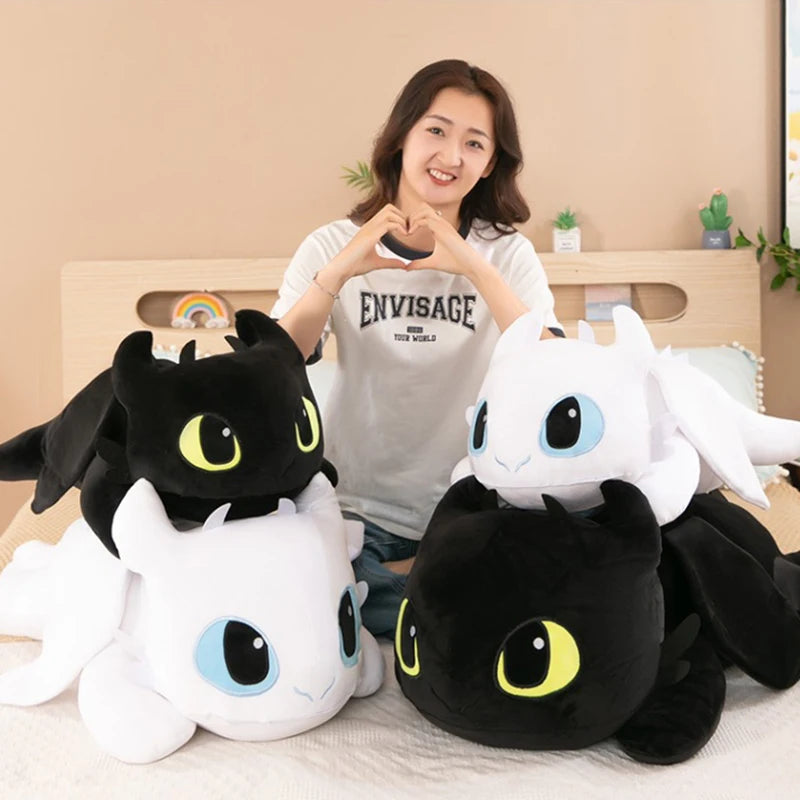 30-100CM Black Dragon Plush Toy – Cute Anime Flying Dragon Stuffed Animal Pillow for Kids & Couples