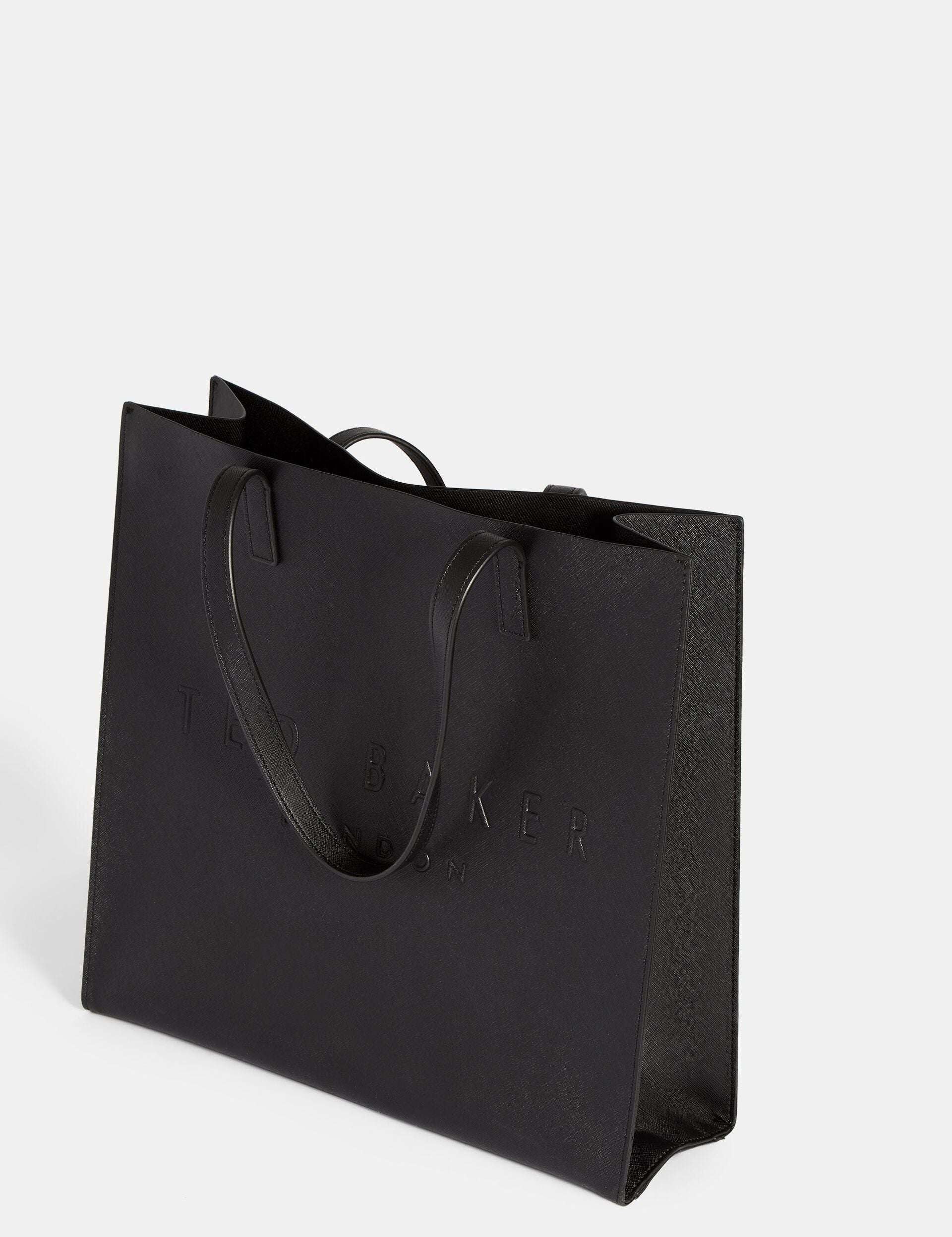 SOOCON Crosshatch Faux Leather Icon Black Tote Bag