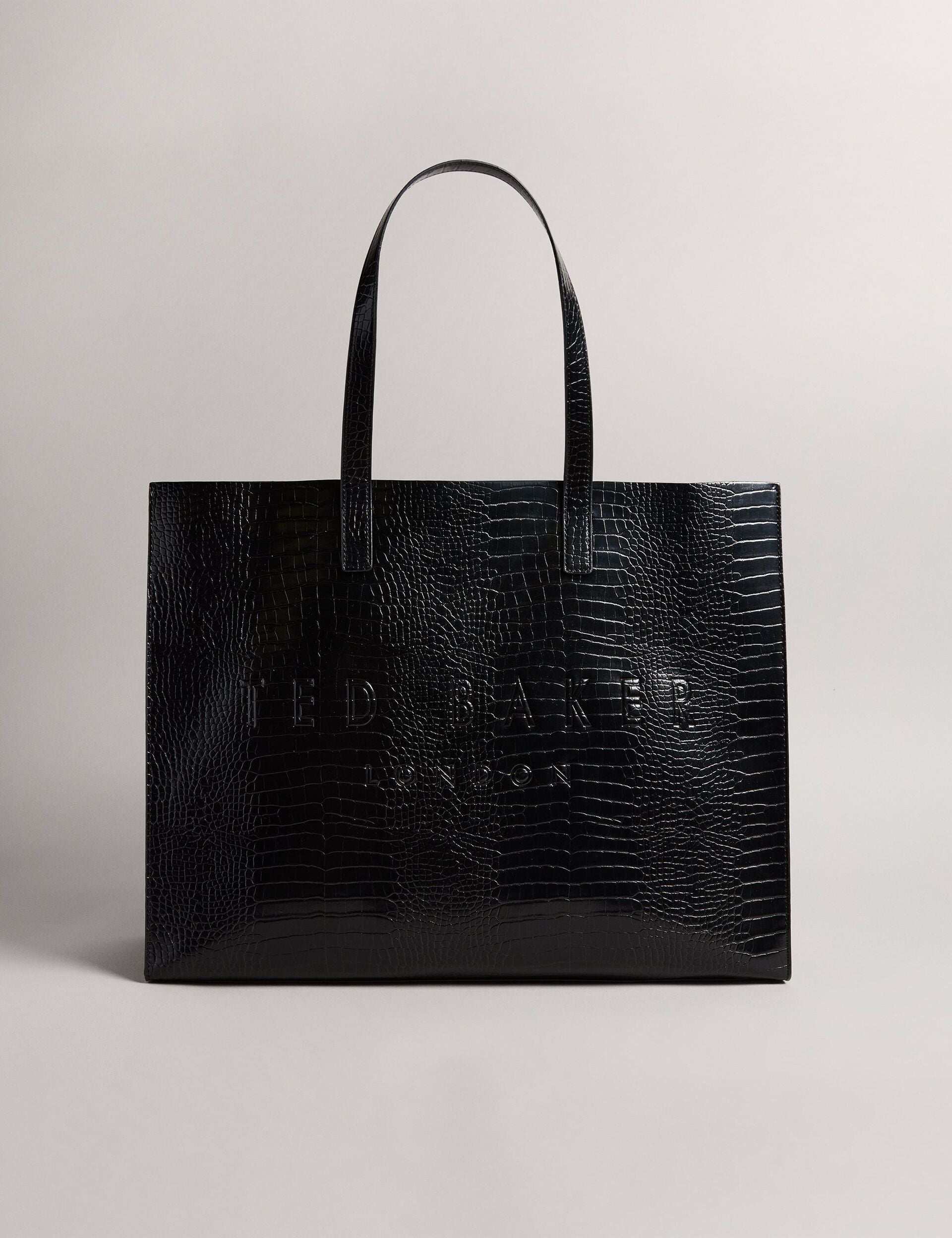 ALLICON Wide Croc Effect Icon Black Tote Bag
