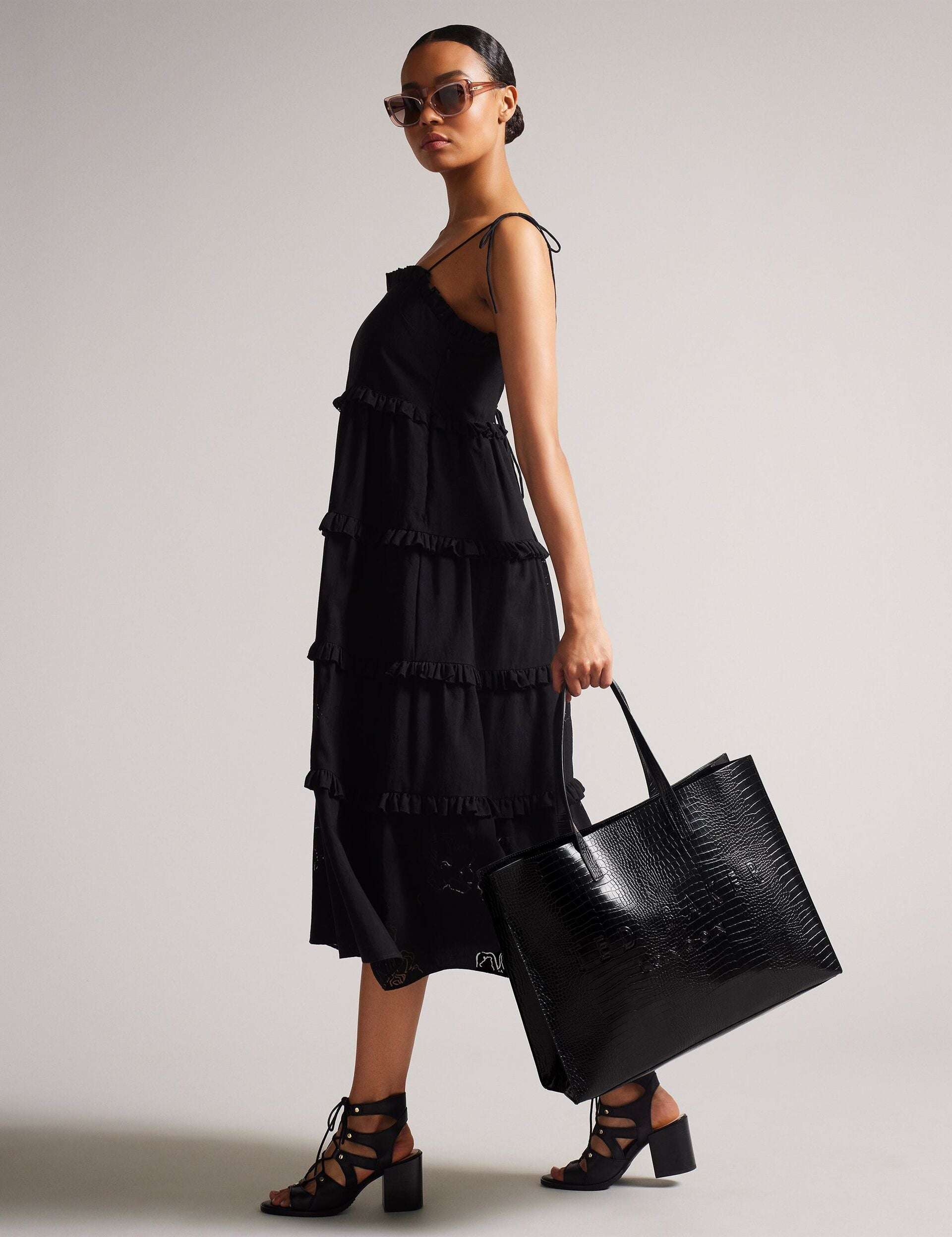 ALLICON Wide Croc Effect Icon Black Tote Bag