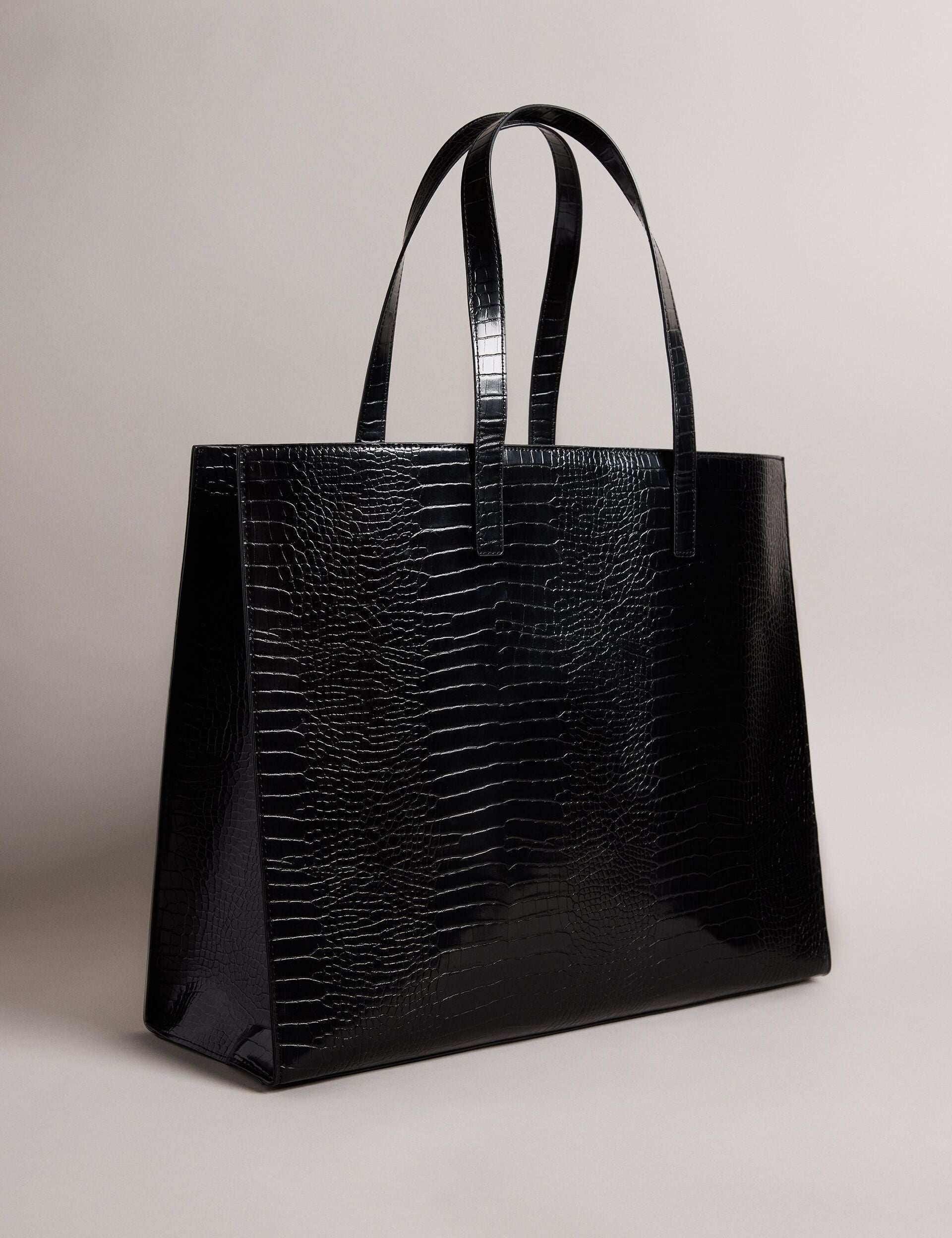 ALLICON Wide Croc Effect Icon Black Tote Bag