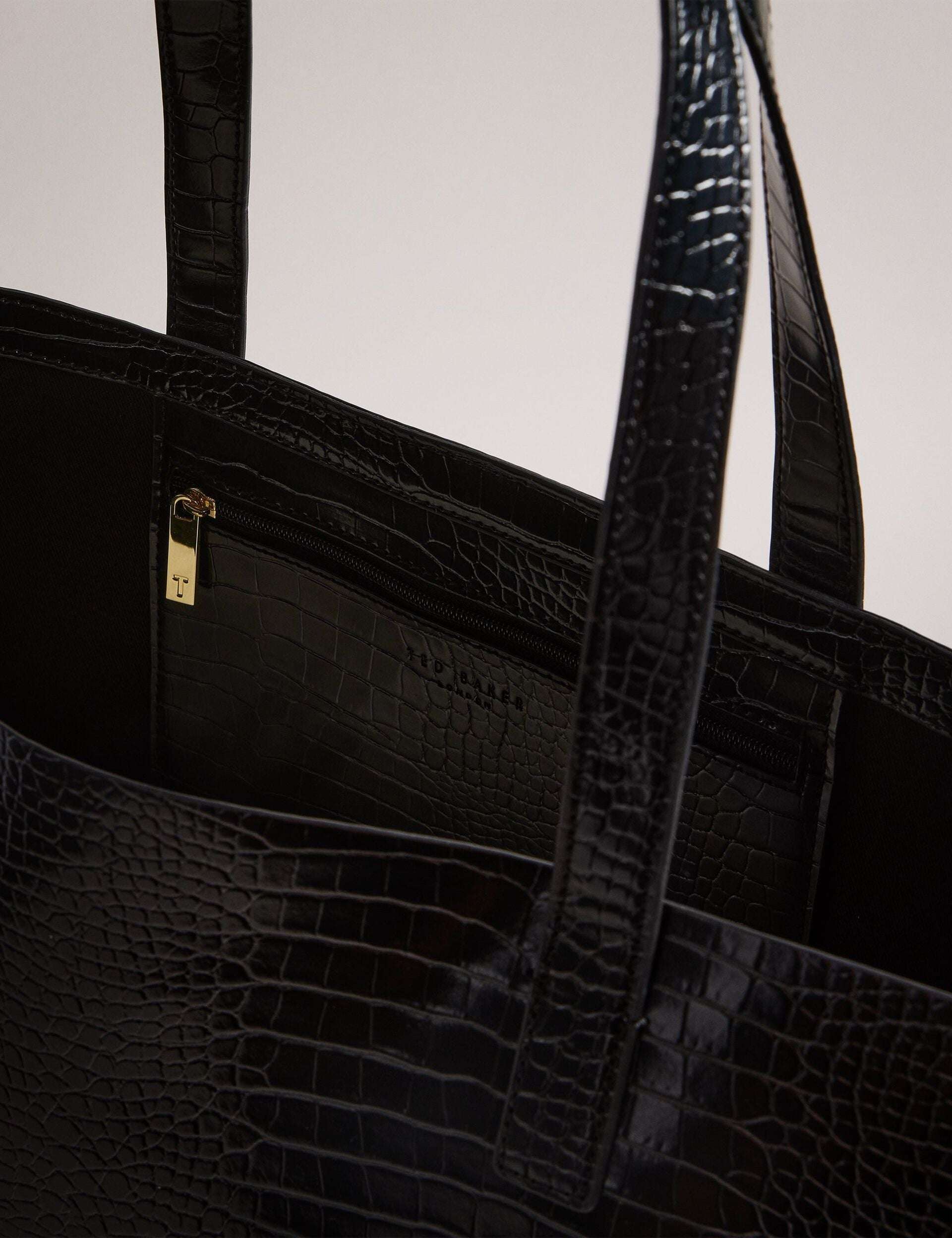 ALLICON Wide Croc Effect Icon Black Tote Bag