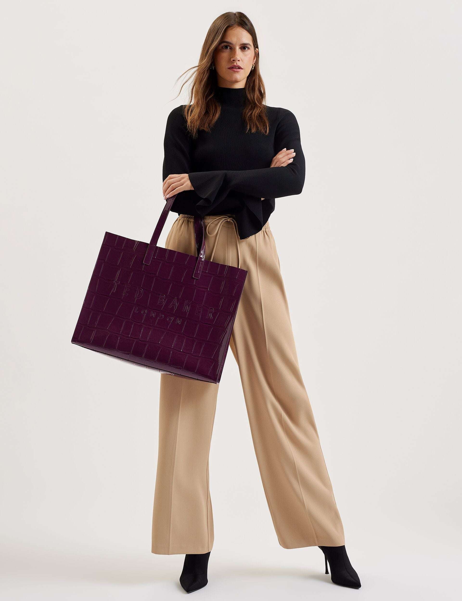 ALLICON Wide Croc Effect Icon Maroon Tote Bag
