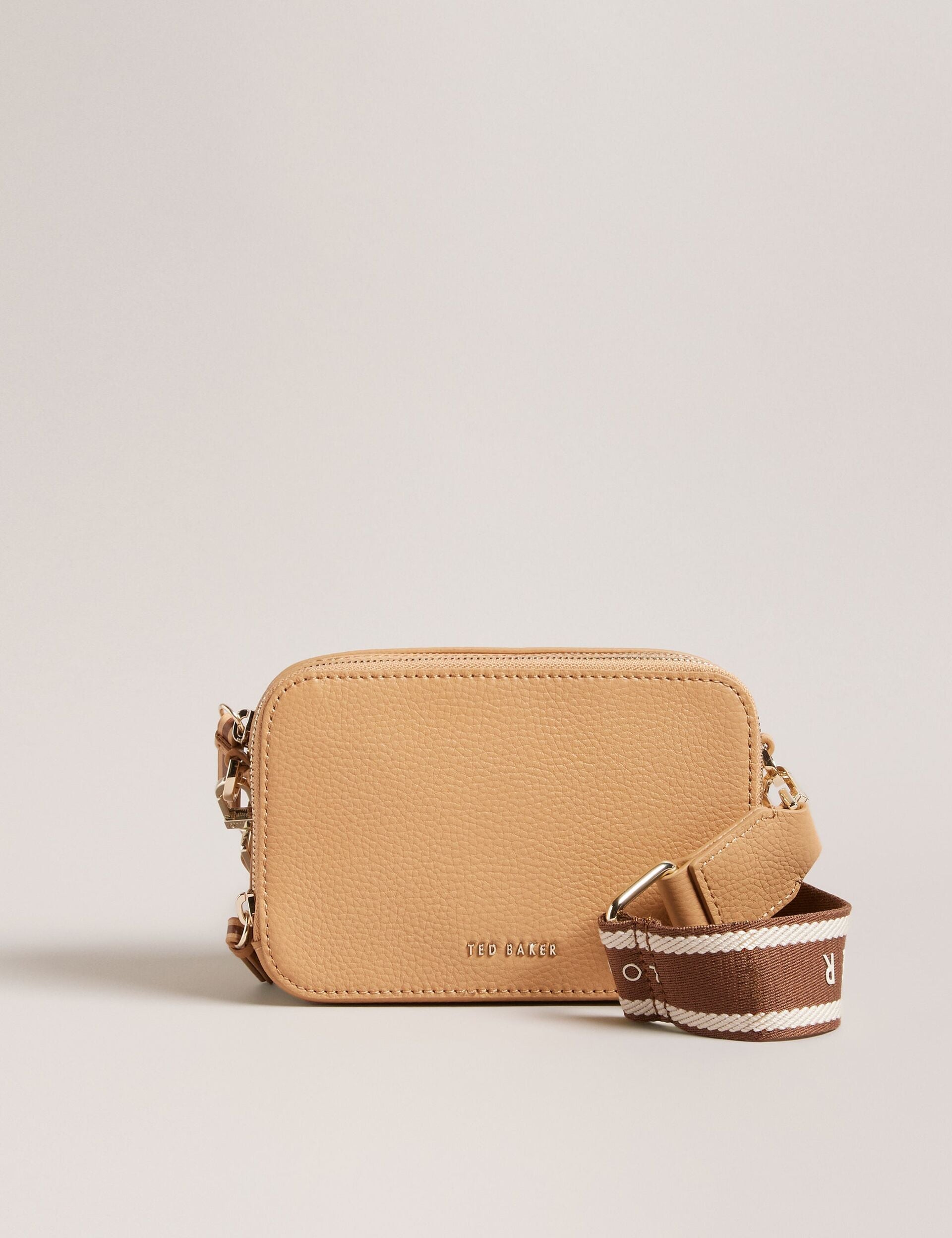 STUNNA Mini Leather Crossbody Camel Camera Bag