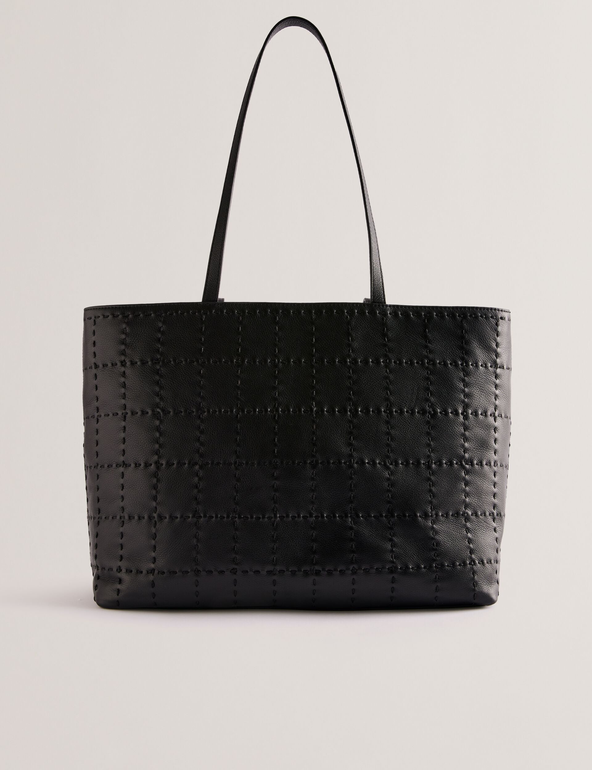 STALIE Stitch Detail Leather Large Black Shopper Bag