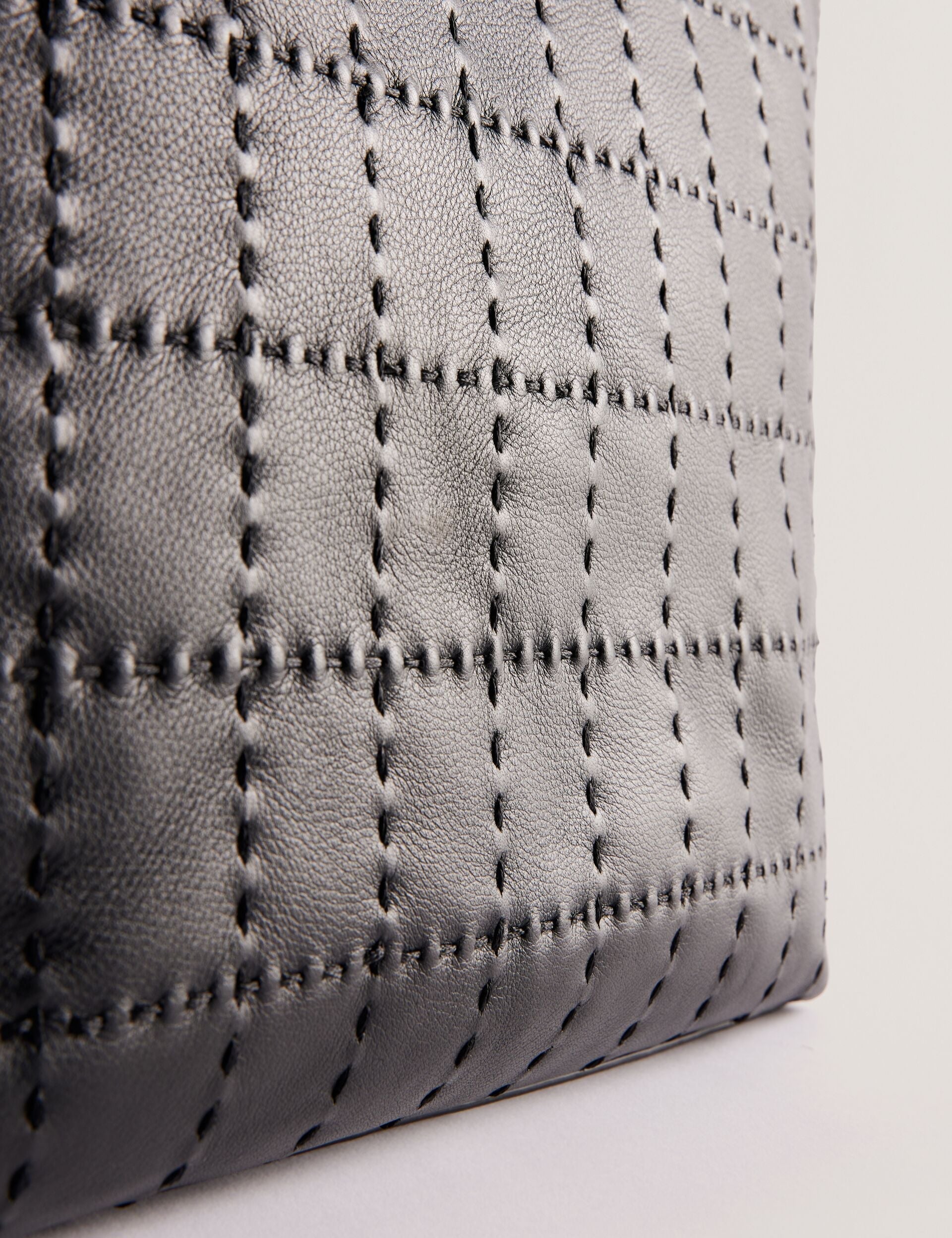 STALIE Stitch Detail Leather Large Black Shopper Bag