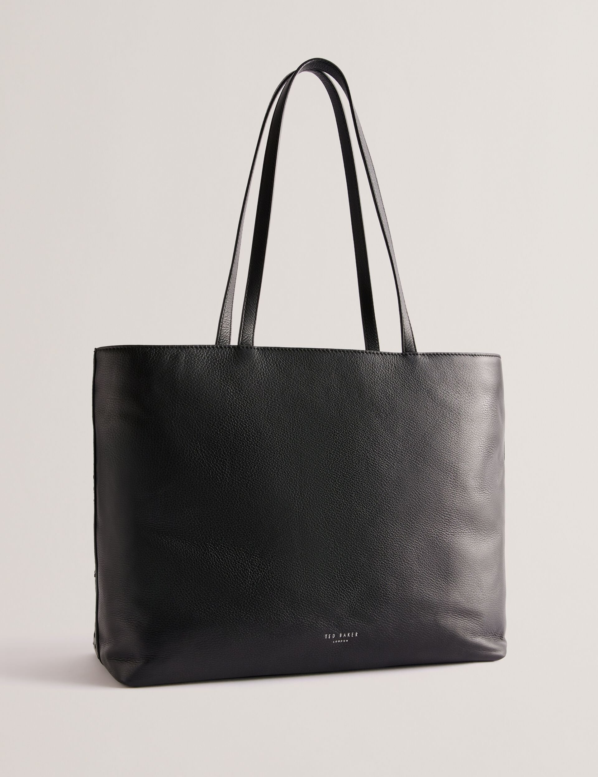 STALIE Stitch Detail Leather Large Black Shopper Bag