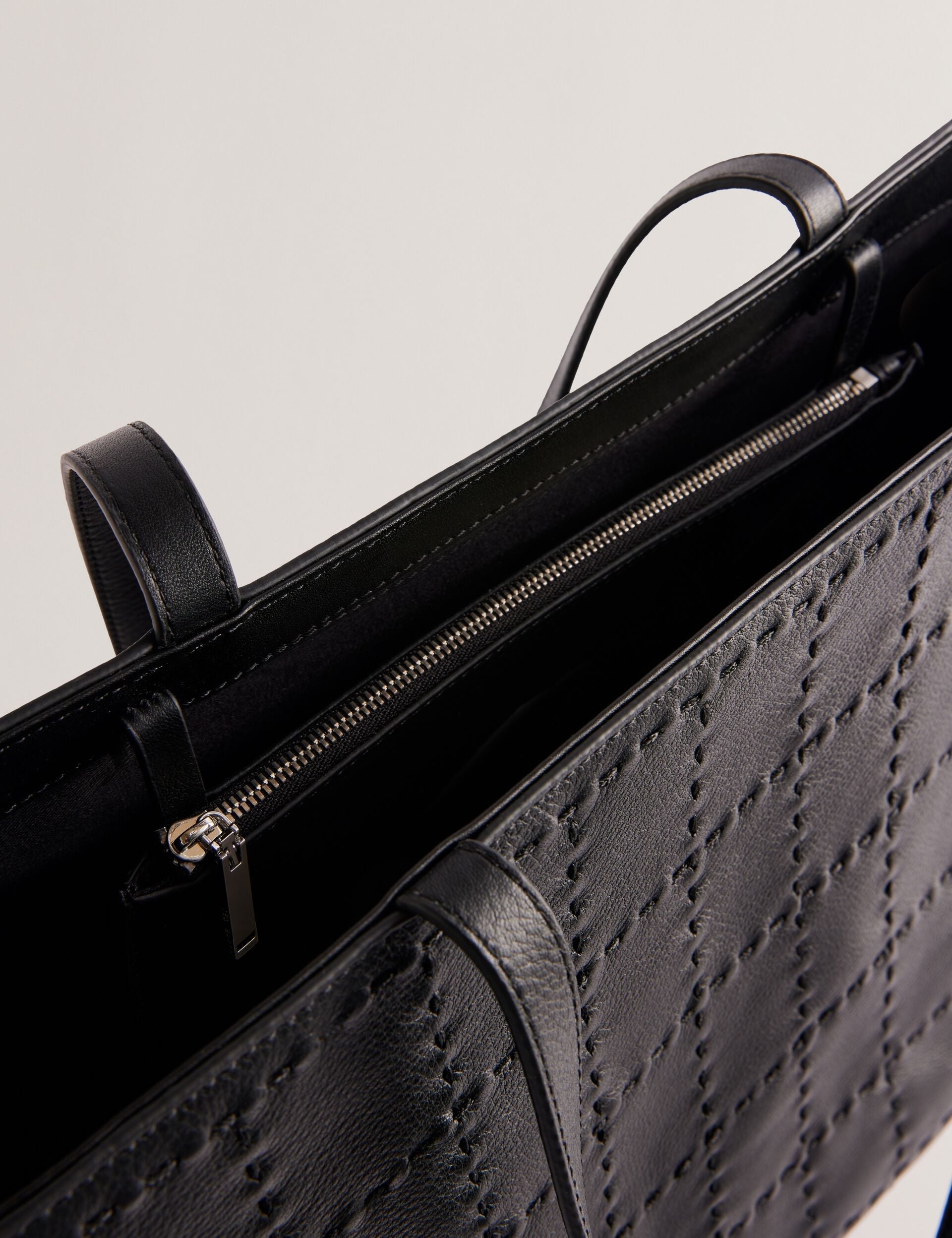 STALIE Stitch Detail Leather Large Black Shopper Bag