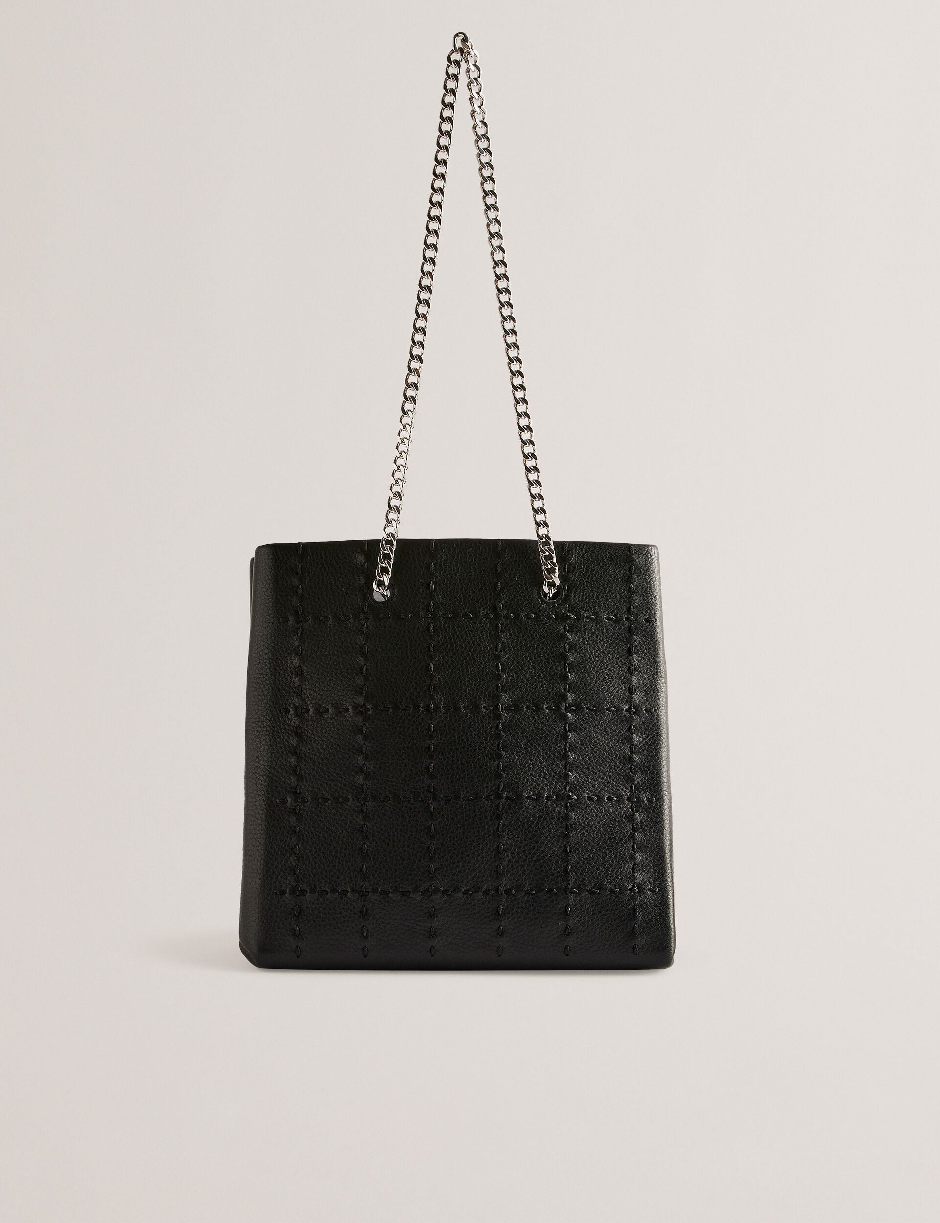 STALIA Stitch Detail Leather Small Black Tote Bag