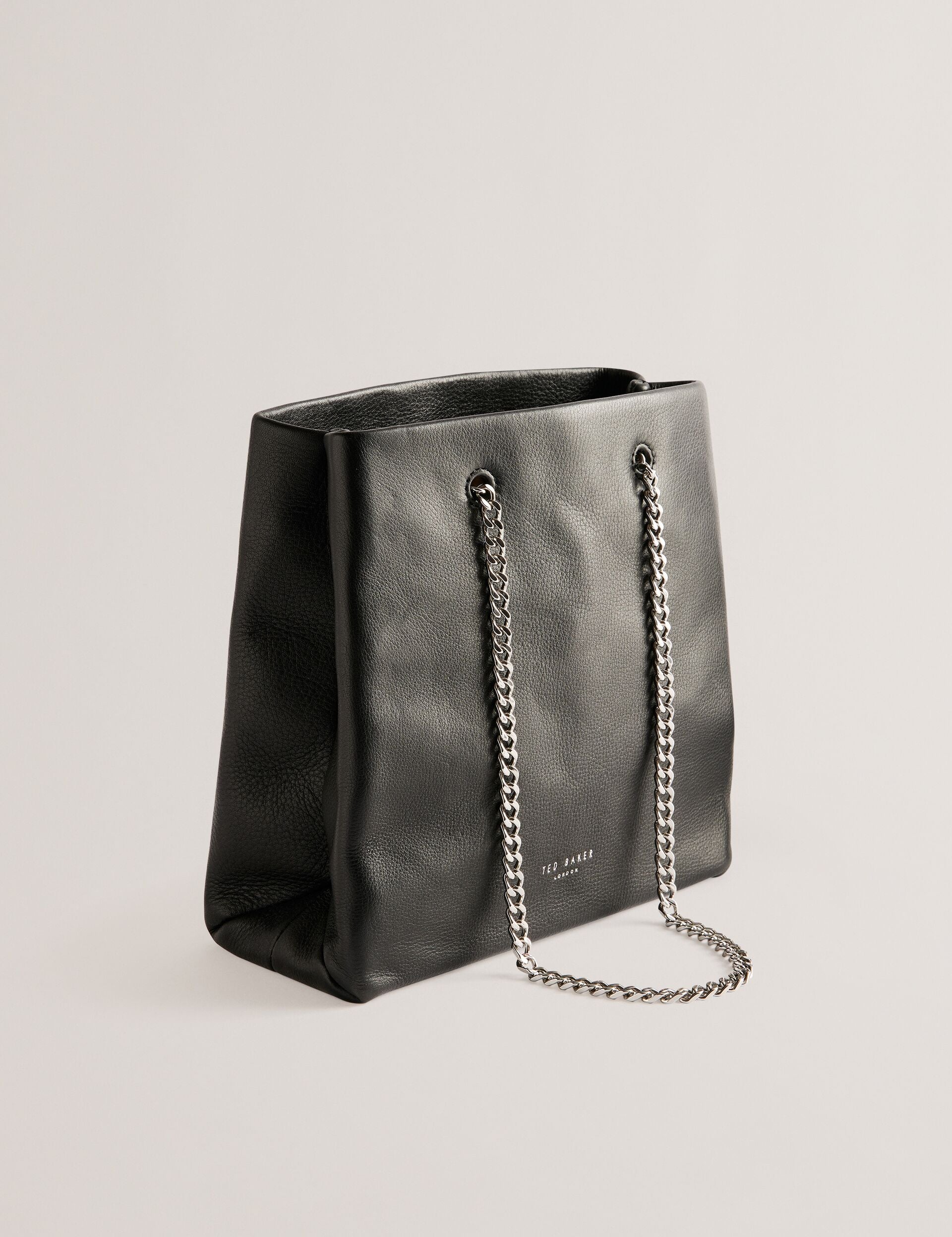 STALIA Stitch Detail Leather Small Black Tote Bag
