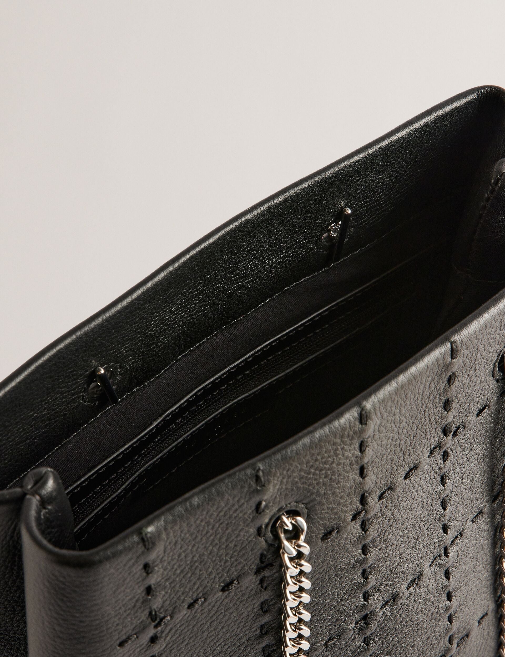 STALIA Stitch Detail Leather Small Black Tote Bag